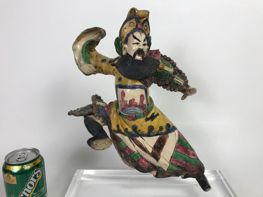 Vintage Asian Hand Made Roof Tile Mounted On Lucite Base For Display 12.5' Tall [Photo 2]