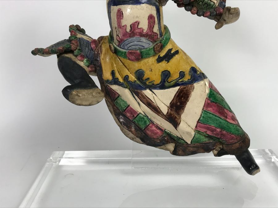 Vintage Asian Hand Made Roof Tile Mounted On Lucite Base For Display 12.5' Tall [Photo 8]