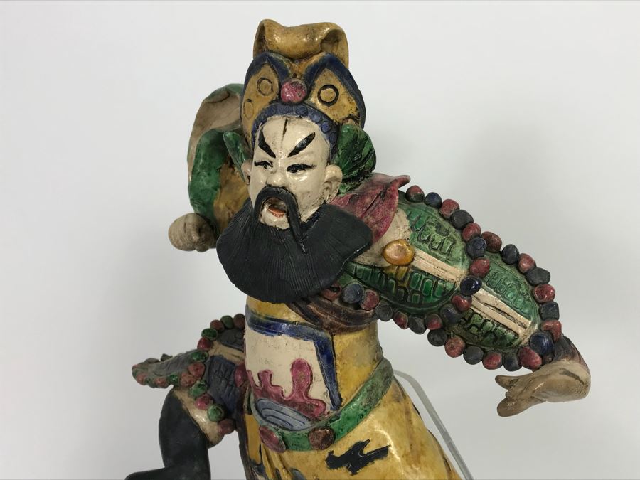 Vintage Asian Hand Made Roof Tile Mounted On Lucite Base For Display 12.5' Tall [Photo 10]