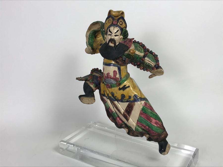 Vintage Asian Hand Made Roof Tile Mounted On Lucite Base For Display 12.5' Tall [Photo 9]