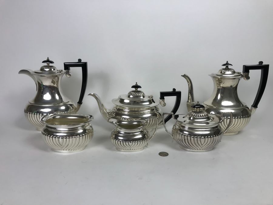 (6) Piece English Silverplate (2) Coffee Pots, Teapot, Creamer And Sugar [Photo 1]