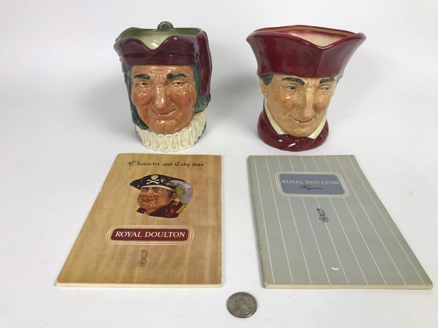 Vintage Royal Doulton Toby Mugs Of Simon Cellarer And The Cardinal And Pair Of Royal Doulton Books On Figurines And Character And Toby Jugs