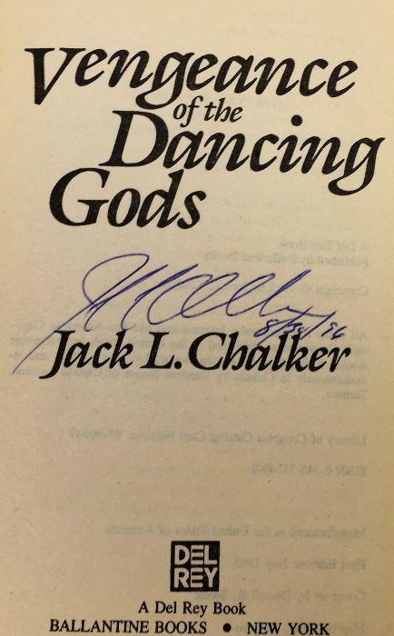 John Ringo & Julie Cochrane: Cally's War - Signed by John Ringo; The Sword of Shannara - Signed by Terry Brooks; Vengeance of the Dancing Gods - Signed by Jack L. Chalker; A Dirge for Sabis - Signed by C.J. Cherryh & Leslie Fish [Photo 20]