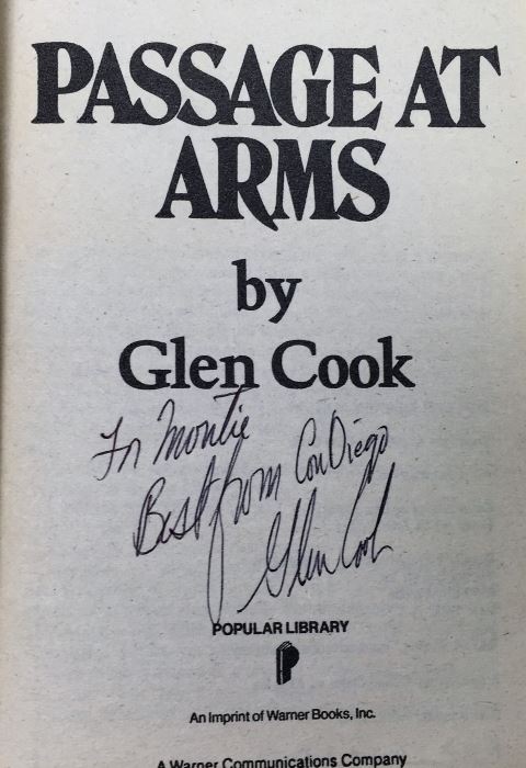 Gorgon Child - Signed by Steven Barnes; Legend - Signed by David Gemmell; Some Will Not Die - Signed by Algis Budrys; Passage at Arms - Signed by Glen Cook; Sweet Silver Blues - Signed by Glen Cook; The Best of Marion Zimmer Bradley - Signed [Photo 25]