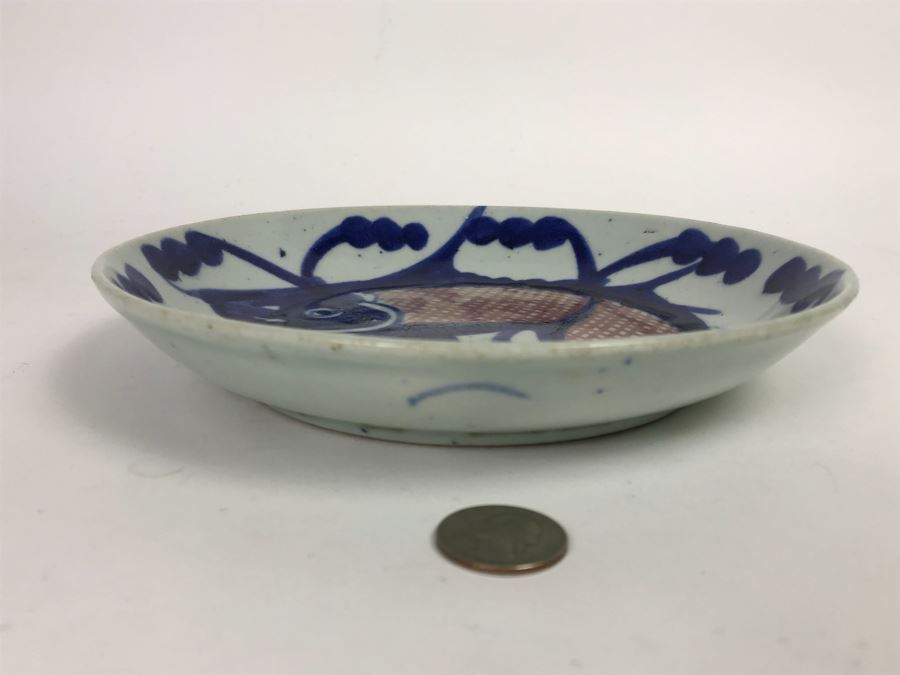 Antique Signed Chinese Export Porcelain Hand Painted Koi Carp Fish Dish Bowl Plate 8.5' [Photo 9]