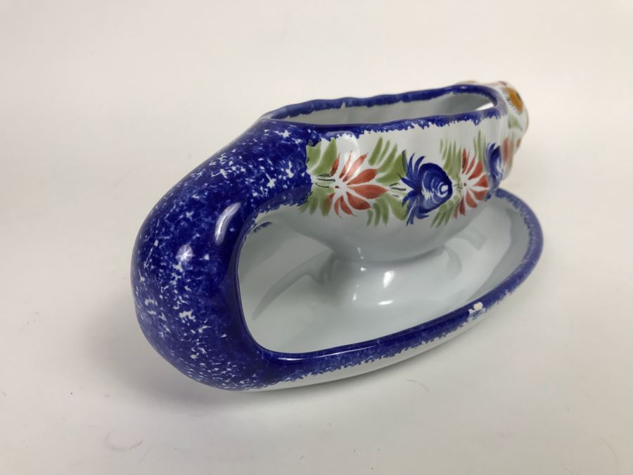 Henriot Quimper France Gravy Boat Fish With Attached Underplate  [Photo 8]