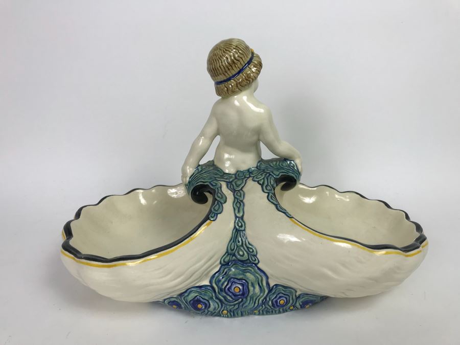 Large Vintage Porcelain Cherub Double Dish Nautical Motif 1314 Baden [Photo 2]