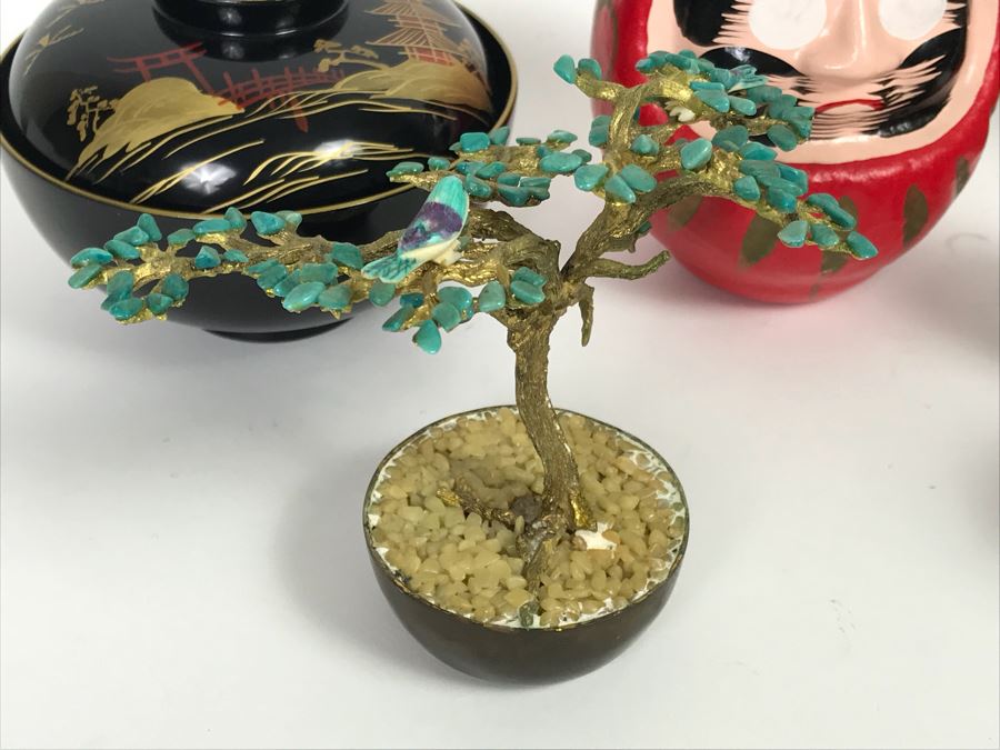 Home Decor Lot With Copper Ewer, Wooden Asian Box With Chopsticks, Chased Brass Fish Trays, Porcelain Footed Trinket Dish And More [Photo 24]