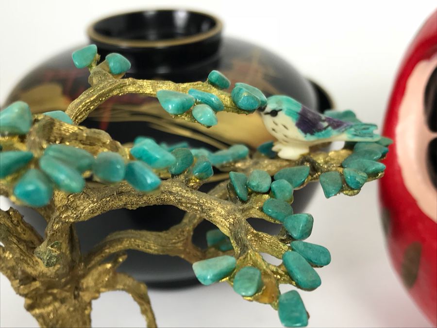 Home Decor Lot With Copper Ewer, Wooden Asian Box With Chopsticks, Chased Brass Fish Trays, Porcelain Footed Trinket Dish And More [Photo 26]