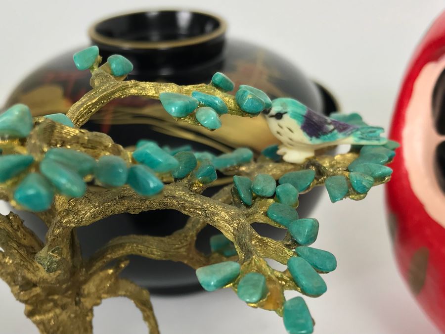 Home Decor Lot With Copper Ewer, Wooden Asian Box With Chopsticks, Chased Brass Fish Trays, Porcelain Footed Trinket Dish And More [Photo 27]