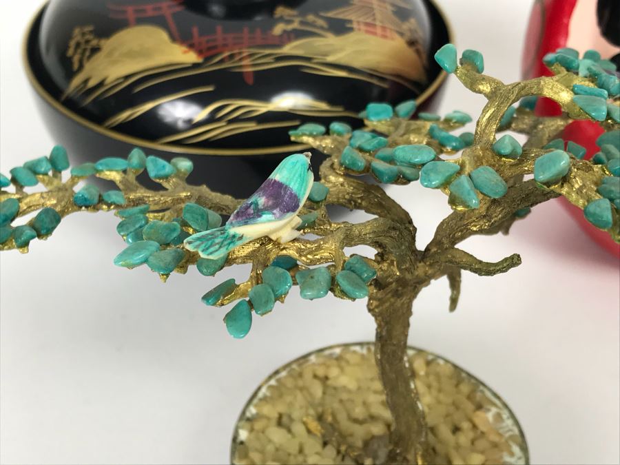 Home Decor Lot With Copper Ewer, Wooden Asian Box With Chopsticks, Chased Brass Fish Trays, Porcelain Footed Trinket Dish And More [Photo 25]