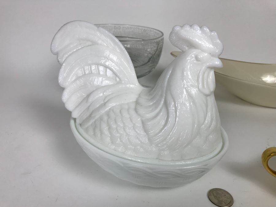 Home Decor Lot With Milk Glass Rooster, Vintage Vases, LENOX Bowl And More [Photo 2]