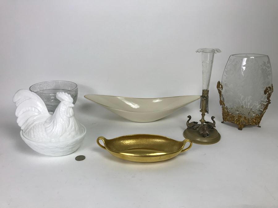 Home Decor Lot With Milk Glass Rooster, Vintage Vases, LENOX Bowl And More [Photo 1]