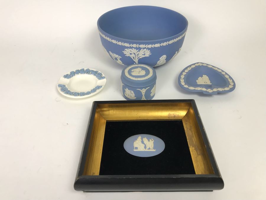 Assorted Wedgwood Lot With Large Bowl, (2) Ashtrays, Trinket Box And Framed Plaque [Photo 1]