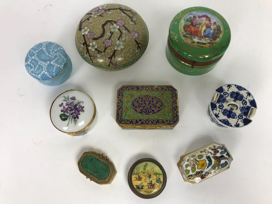Collection Of Trinket Boxes And Ladies Compacts Porcelain, Cloisonne, Alabaster [Photo 34]