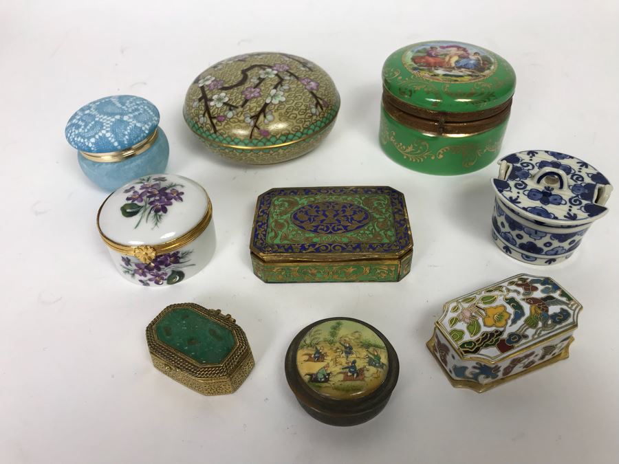 Collection Of Trinket Boxes And Ladies Compacts Porcelain, Cloisonne ...