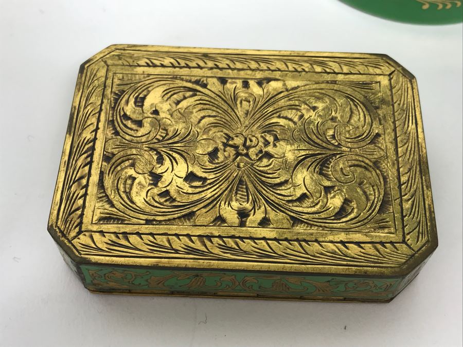 Collection Of Trinket Boxes And Ladies Compacts Porcelain, Cloisonne, Alabaster [Photo 20]