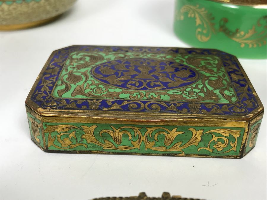 Collection Of Trinket Boxes And Ladies Compacts Porcelain, Cloisonne, Alabaster [Photo 19]