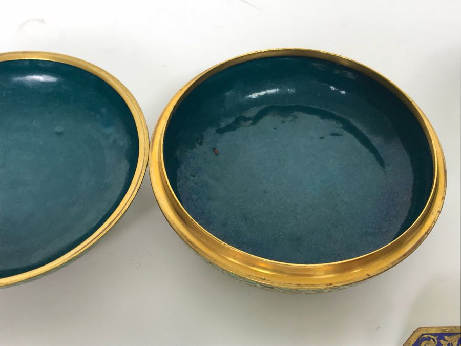 Collection Of Trinket Boxes And Ladies Compacts Porcelain, Cloisonne, Alabaster [Photo 15]