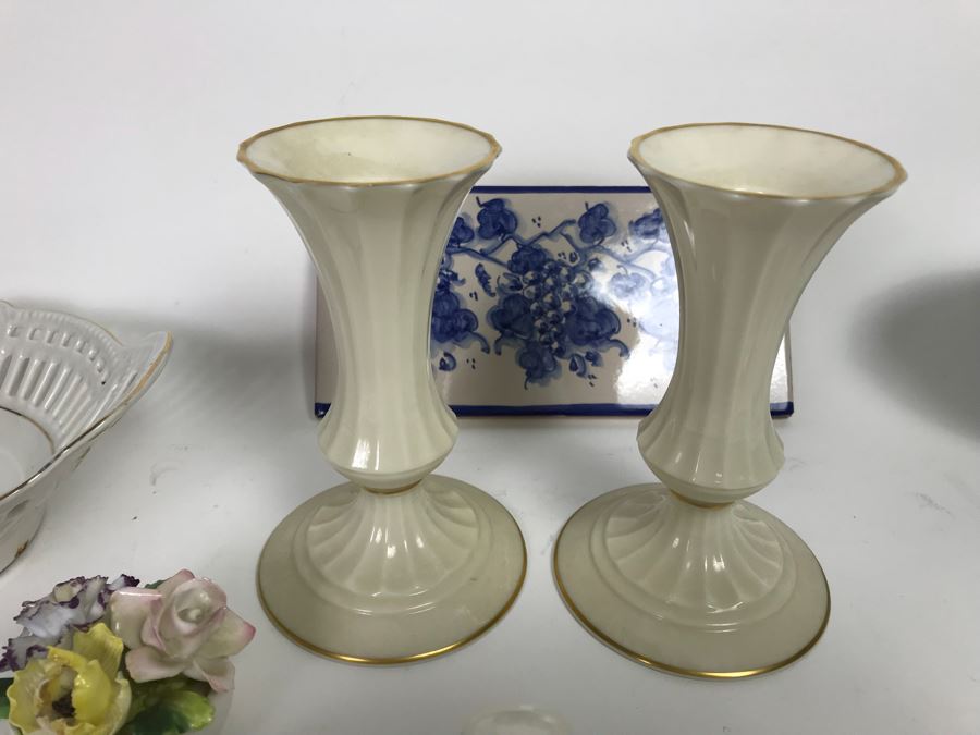 Wedgwood Cornflower Divided Bowl, LENOX Candlesticks, DANSK Gravy Boat, Angel Food Cake Cutter And Various China [Photo 13]
