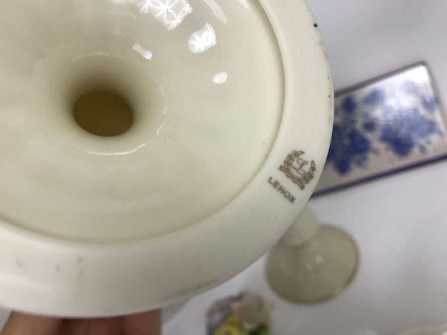 Wedgwood Cornflower Divided Bowl, LENOX Candlesticks, DANSK Gravy Boat, Angel Food Cake Cutter And Various China [Photo 14]