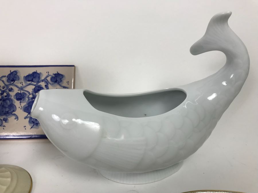 Wedgwood Cornflower Divided Bowl, LENOX Candlesticks, DANSK Gravy Boat, Angel Food Cake Cutter And Various China [Photo 10]