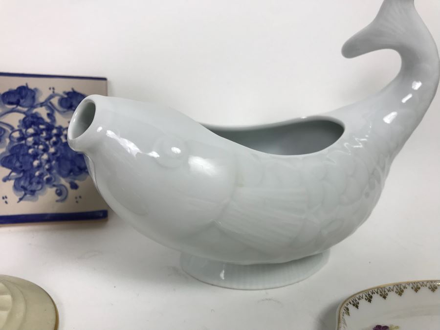 Wedgwood Cornflower Divided Bowl, LENOX Candlesticks, DANSK Gravy Boat, Angel Food Cake Cutter And Various China [Photo 11]