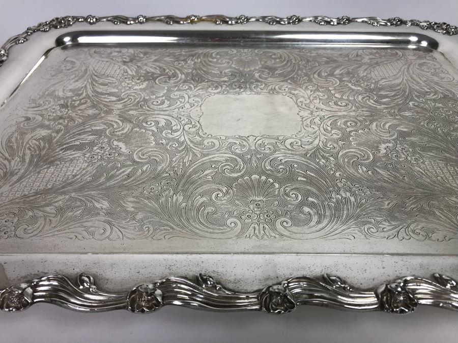 Collection Of Silverplate Serving Pieces Including Large Ornate Chased Tray, Gravy Train, Covered Butter Dishes And Shell Tray [Photo 19]
