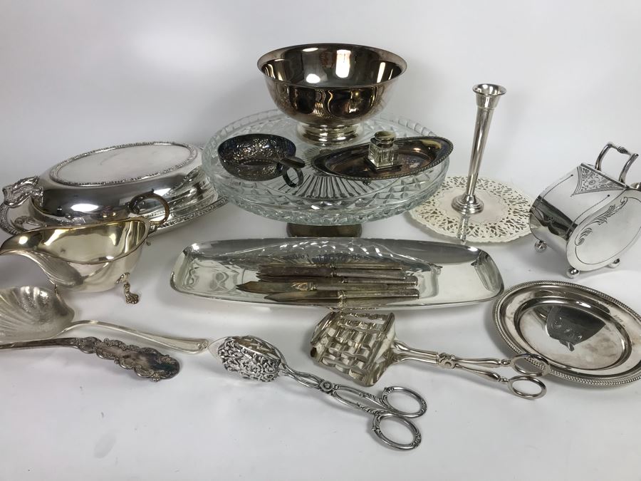 Large Collection Of Over 20 Silverplate Serving Pieces And Items