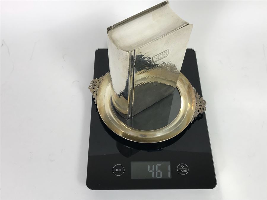 Sterling Silver Box Motif Box And Round Sterling Silver Picture Frame (461g With Glass And Wood Included In Weight) [Photo 13]