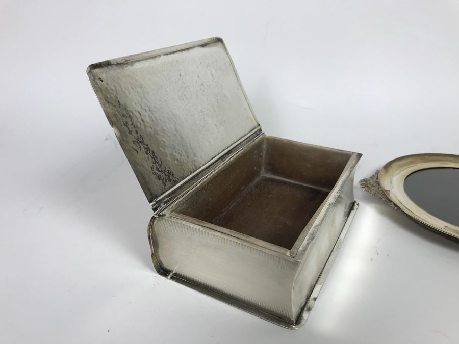 Sterling Silver Box Motif Box And Round Sterling Silver Picture Frame (461g With Glass And Wood Included In Weight) [Photo 7]