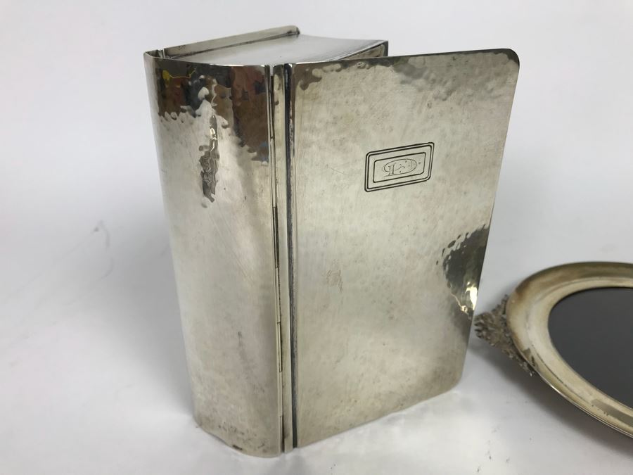 Sterling Silver Box Motif Box And Round Sterling Silver Picture Frame (461g With Glass And Wood Included In Weight) [Photo 5]