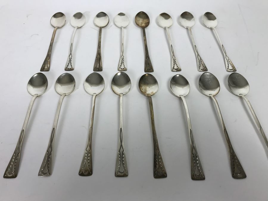 (16) Chased Sterling Silver Spoons 204g [Photo 1]