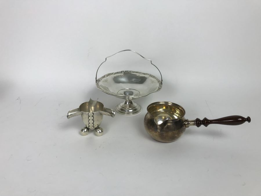 Sterling Silver Hallmarked Ashtray, Fisher Sterling Silver Cup With Wooden Handle And Weighted Sterling Silver Handled Footed Bowl (167g Weight Includes Wooden Handle But Not Weighted Bowl) [Photo 4]