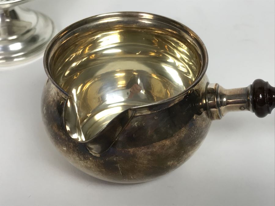 Sterling Silver Hallmarked Ashtray, Fisher Sterling Silver Cup With Wooden Handle And Weighted Sterling Silver Handled Footed Bowl (167g Weight Includes Wooden Handle But Not Weighted Bowl) [Photo 9]