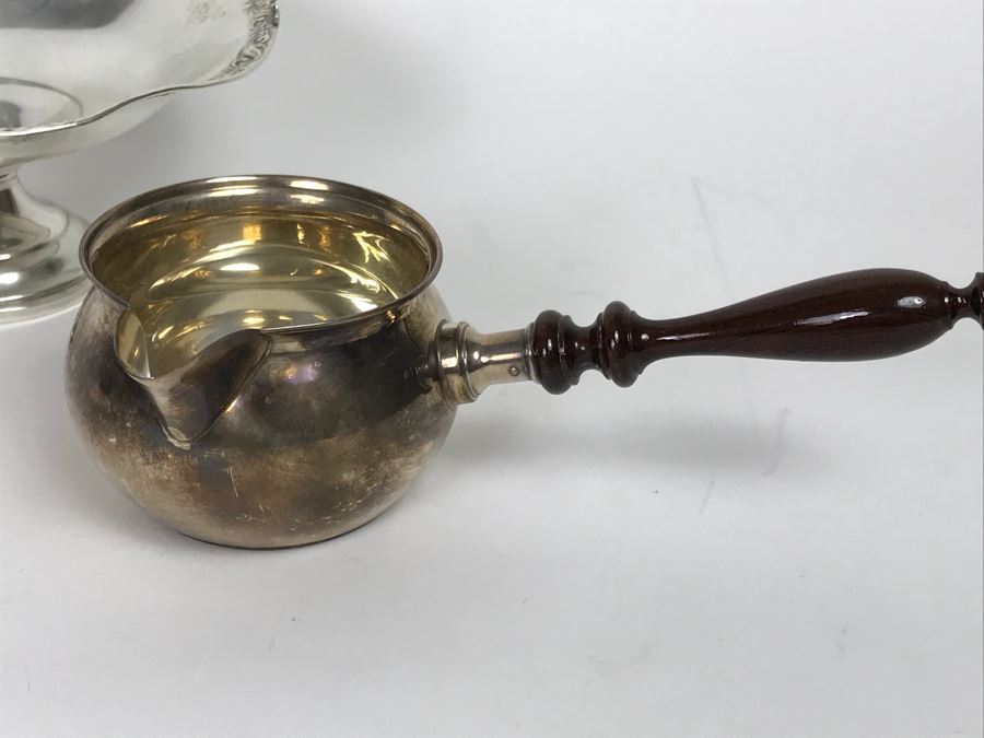 Sterling Silver Hallmarked Ashtray, Fisher Sterling Silver Cup With Wooden Handle And Weighted Sterling Silver Handled Footed Bowl (167g Weight Includes Wooden Handle But Not Weighted Bowl) [Photo 8]