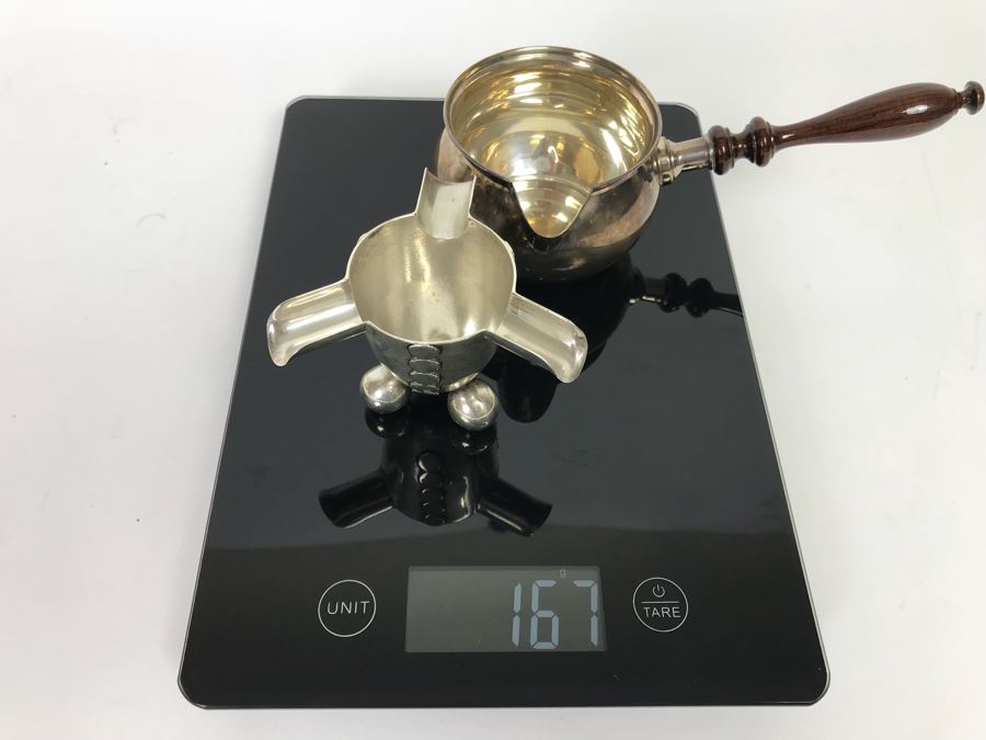 Sterling Silver Hallmarked Ashtray, Fisher Sterling Silver Cup With Wooden Handle And Weighted Sterling Silver Handled Footed Bowl (167g Weight Includes Wooden Handle But Not Weighted Bowl) [Photo 3]