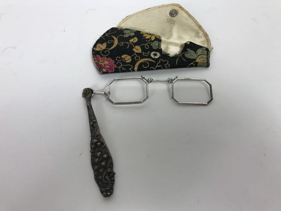 Vintage Sterling Silver Handle And Sterling Silver Frame Glasses With Case [Photo 2]