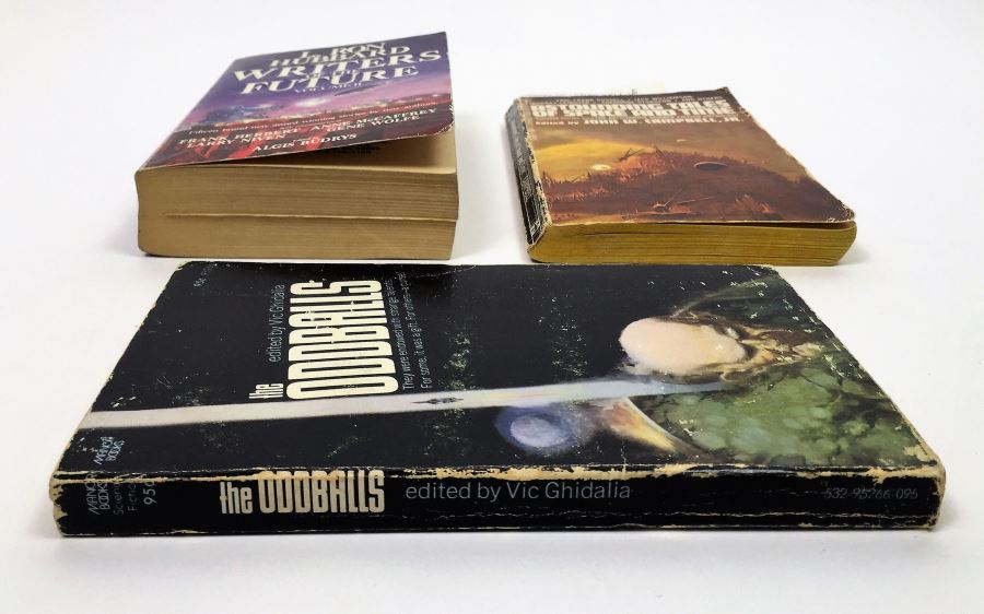 Writers of the Future - Signed by Algis Budrys, Bridget McKenna, Gene Wolfe, Ane McCaffrey & Larry Niven; Astounding Tales of Space & Time - Signed by Jack Williamson; The Oddballs - Signed by Algis Budrys, Fritz Leiber, Robert Bloch & Poul Anderson [Photo 23]