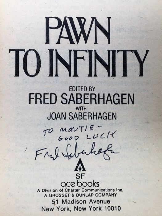 Pawn to Infinity - Signed by Fred Saberhagen, Poul Anderson & George R.R.Martin; Futures to Infinity - Signed by L. Sprague de Camp, A.E. Van Vogt & Ray Bradbury; First Flight: Maiden Voyages in Space & Time - Signed by L. Sprague de Camp [Photo 6]