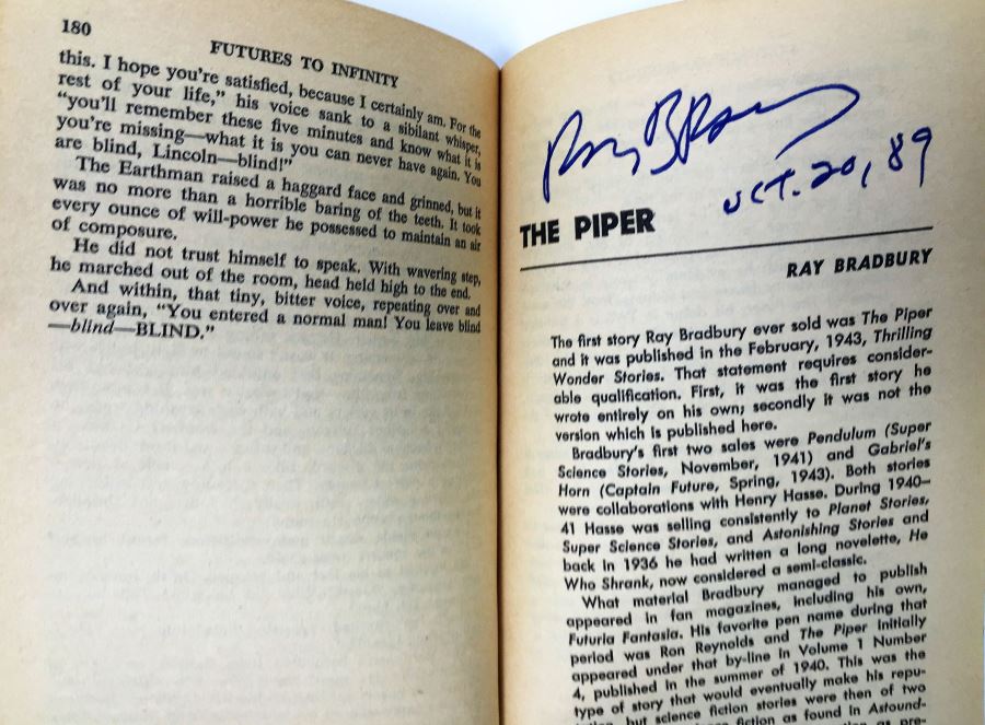 Pawn to Infinity - Signed by Fred Saberhagen, Poul Anderson & George R.R.Martin; Futures to Infinity - Signed by L. Sprague de Camp, A.E. Van Vogt & Ray Bradbury; First Flight: Maiden Voyages in Space & Time - Signed by L. Sprague de Camp [Photo 21]