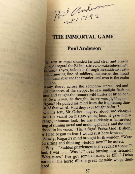 Pawn to Infinity - Signed by Fred Saberhagen, Poul Anderson & George R.R.Martin; Futures to Infinity - Signed by L. Sprague de Camp, A.E. Van Vogt & Ray Bradbury; First Flight: Maiden Voyages in Space & Time - Signed by L. Sprague de Camp [Photo 8]