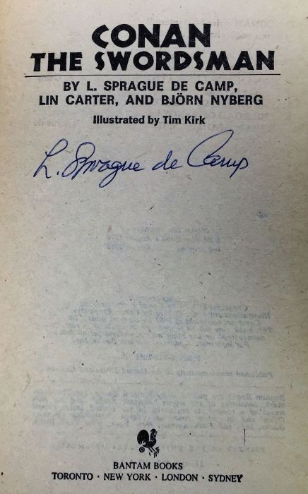 Conan the Swordsman - Signed by L. Sprague de Camp; Free Lancers - Signed by Lois McMaster Bujold; Tales from the Spaceport Bar - Signed by Larry NIven, L. Sprague de Camp, Steven Barnes, Spider Robinson, Robert Silverberg, Barry B. Longyear, etc. [Photo 5]