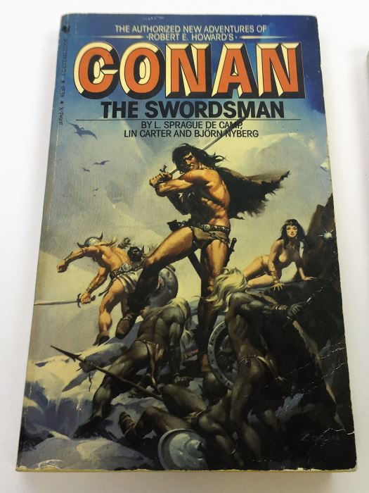 Conan the Swordsman - Signed by L. Sprague de Camp; Free Lancers - Signed by Lois McMaster Bujold; Tales from the Spaceport Bar - Signed by Larry NIven, L. Sprague de Camp, Steven Barnes, Spider Robinson, Robert Silverberg, Barry B. Longyear, etc. [Photo 2]