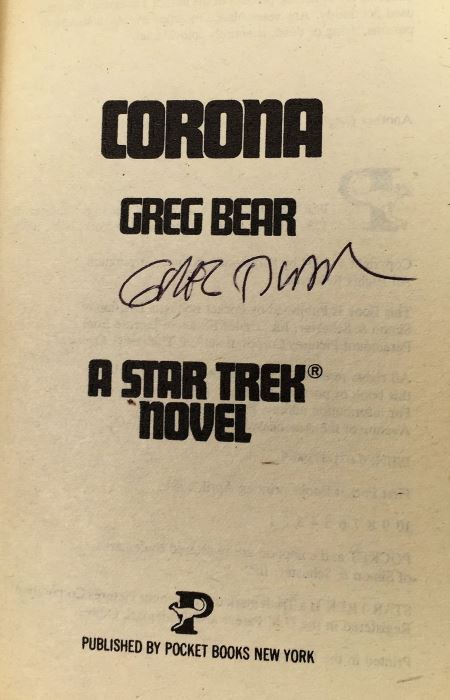 New Star Trek Novel Collection: Yesterday's Son - Signed by A.C. Crispin; Time for Yesterday - Signed by A.C. Crispin; Vulcan's Glory - Signed by D.C. Fontana; Memory Prime - Signed by Gar & Judith Reeves-Stevens; Corona - Signed by Greg Bear [Photo 29]
