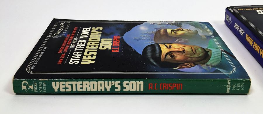 New Star Trek Novel Collection: Yesterday's Son - Signed by A.C. Crispin; Time for Yesterday - Signed by A.C. Crispin; Vulcan's Glory - Signed by D.C. Fontana; Memory Prime - Signed by Gar & Judith Reeves-Stevens; Corona - Signed by Greg Bear [Photo 7]