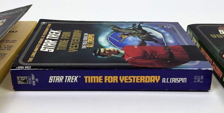 New Star Trek Novel Collection: Yesterday's Son - Signed by A.C. Crispin; Time for Yesterday - Signed by A.C. Crispin; Vulcan's Glory - Signed by D.C. Fontana; Memory Prime - Signed by Gar & Judith Reeves-Stevens; Corona - Signed by Greg Bear [Photo 12]