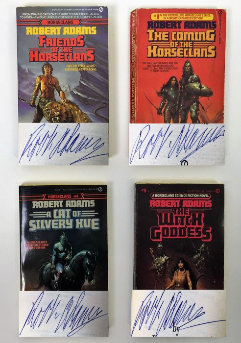 Robert Adams' Horseclans Collection: Friends of the Horseclans, The Coming of the Horseclans, A Cat of Silvery Hue & The Witch Goddess - Signed by Robert Adams