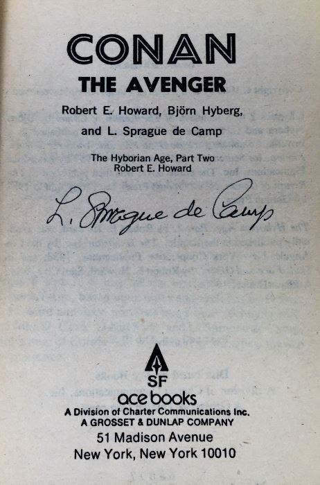 Robert E. Howard, L. Sprague de Camp & Lin Howard Collection: Conan - The Wanderer, The Avenger, The Buccaneer & of Cimmeria - Signed by L. Sprague de Camp [Photo 13]