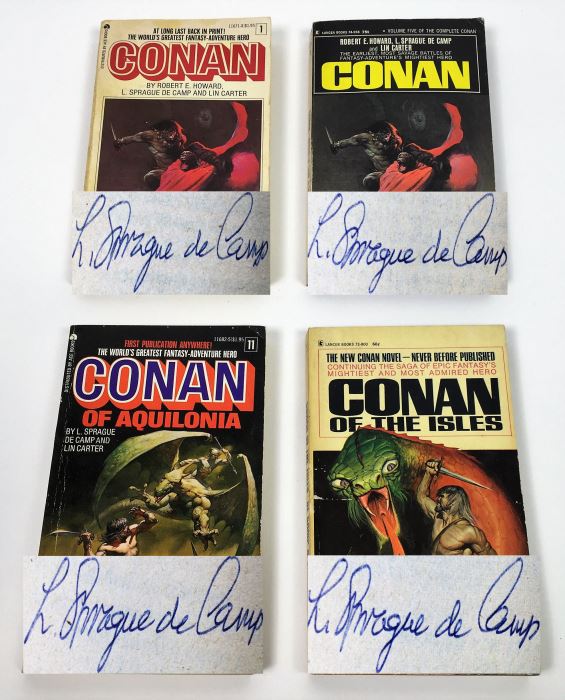 Robert E. Howard, L. Sprague de Camp, and Lin Howard Collection: Conan (x2); Conan of Aquilona, Conan of the Isles - Signed by L. Sprague de Camp